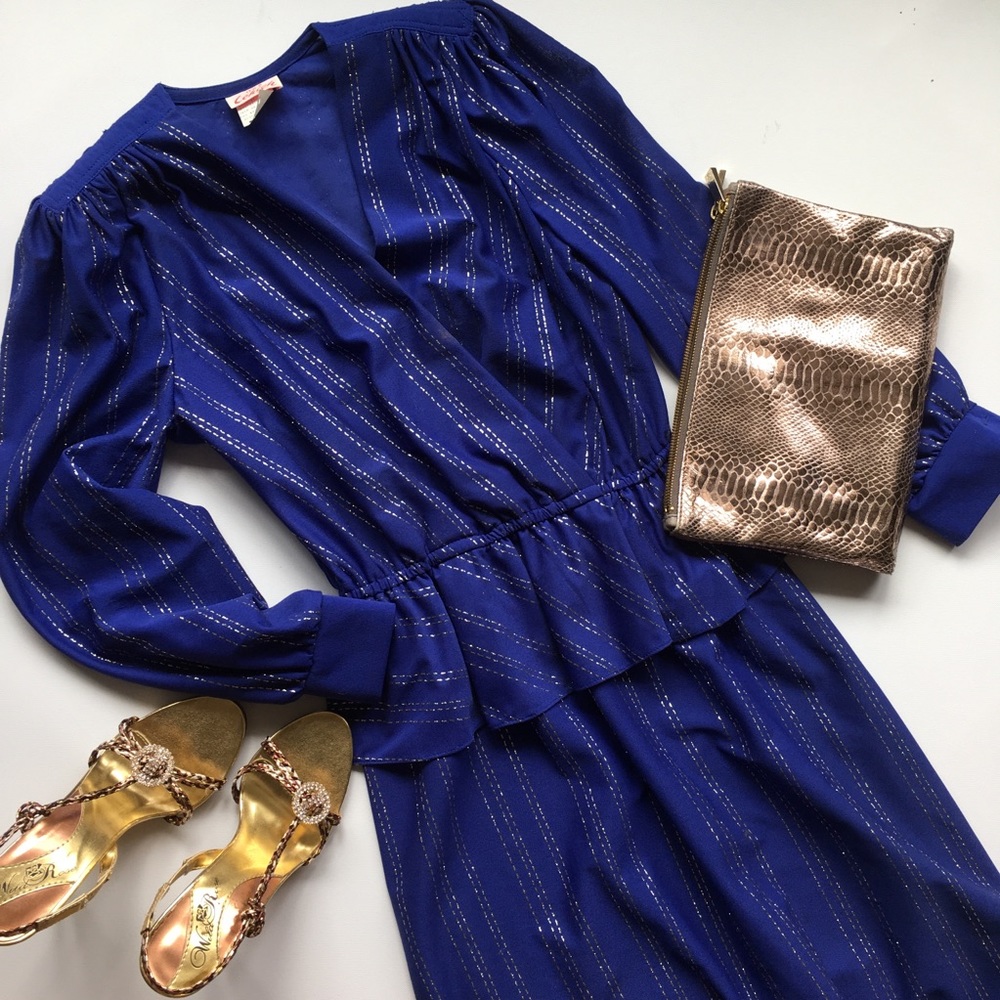 Vintage royal blue and gold dress size 12